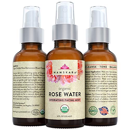 USDA Organic Rose Water Facial Toner Astringent - Anti Aging Hydrating Primer & Makeup Face Setting Spray Mist From Fresh Moroccan Rose Petal Water - 100% Natural Cleanser For Glowing Skin