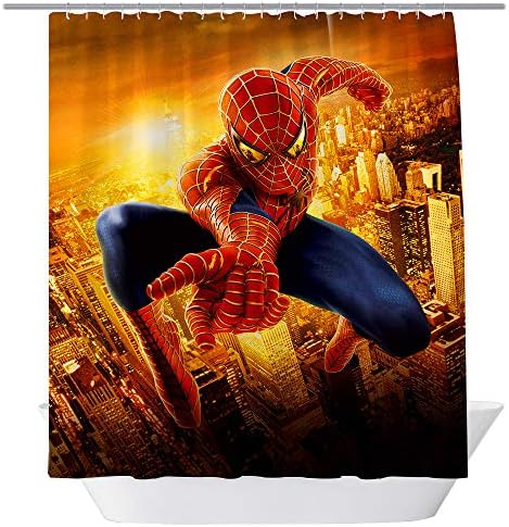 BT World Cartoon Shower Curtains, Cool Super Hero for Bathroom, Fabric Shower Curtain for Bathroom, Bathroom Accessories with Hooks, 71X 71 in