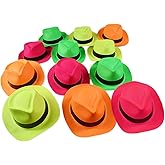Novelty Place Neon Plastic Party Hats, Fedora with Gangster Mafia Style Dark Glow Hats in Birthday, Music Party(12/24 Pack)