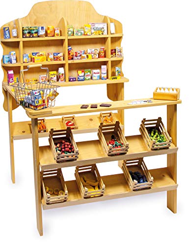 small foot 6953 Kaufmannsladen "Natur" aus Holz, mit Tresen, Gemüse- und Produktfächern, große Ausführung, ab 3 Jahren – Bild 4