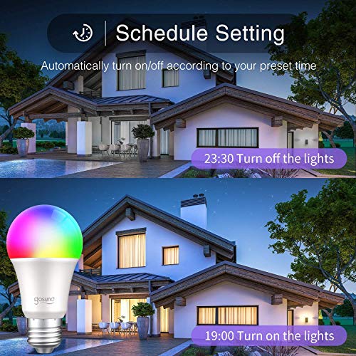 Smart Light Bulb Gosund RGB Color Changing LED Bulbs That Works with Alexa Google Home Assistant, E26 A19 8W Multicolor Lights Bulb, No Hub Required, 2.4GHz Only, 2 Pack