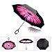 iTrunk Double Layer Reverse Folding Umbrella With C-Shaped Hands free Handle - UV Protection Windproof Waterproof for Outdoor and Car Use Daisy Pink