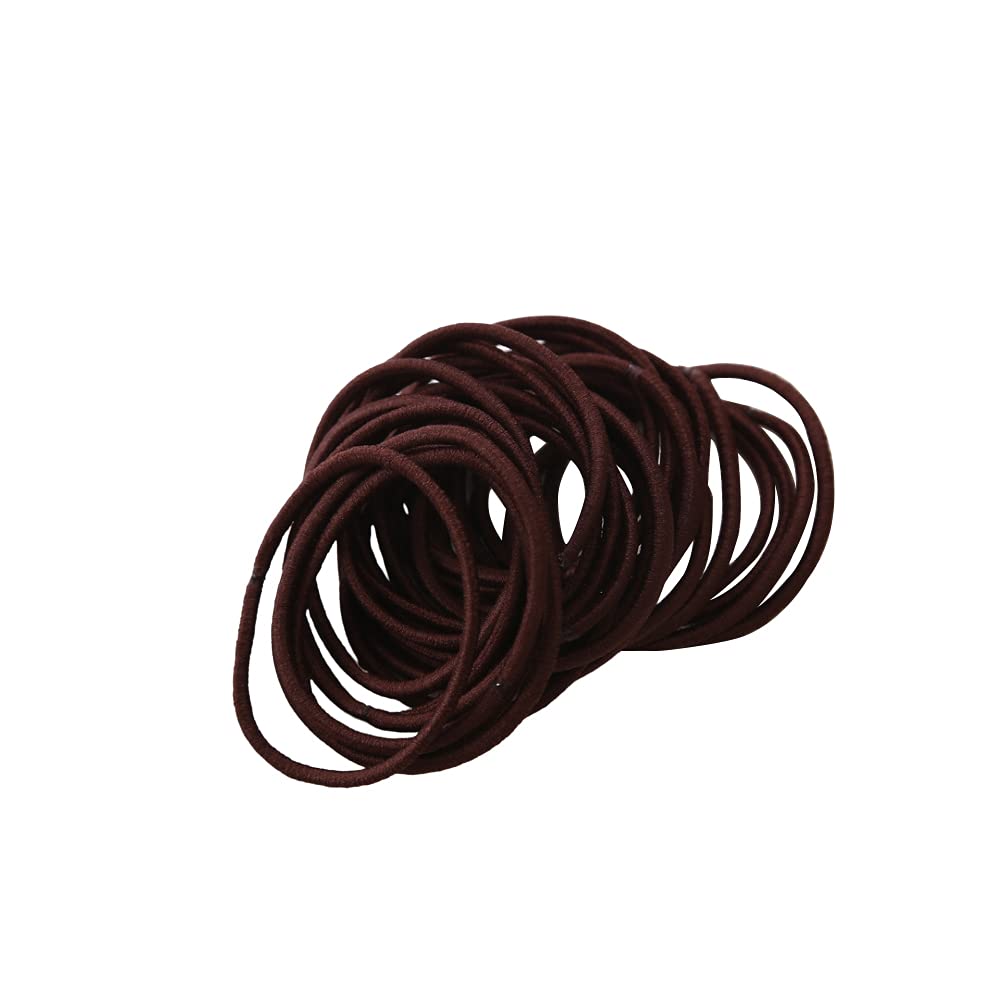 FEIFEI'S BOW 50Pcs Girls Women 2.5mm Thin School Uniform Endless Hair Elastics Bobbles Hair Ties Bands Ponios Ponytail Holders (Brown)