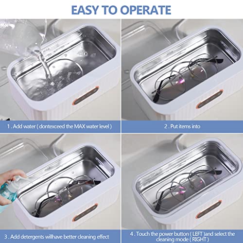 Ultrasonic Cleaner, Ultrasonic Eyeglass Cleaner, 45 KHz Professional Ultrasonic Cleaning Machine with 4 Cleaning Modes, 400 ml Household Ultrasonic Cleaner for Glasses Jewellery Watches Dentures