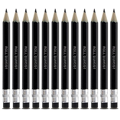 1 Dozen Bunco Pencils. ROLL BUNCO! Black Pencils with Eracers - Set of 12 Pencils for Bunco Parties