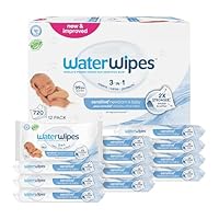 WaterWipes Sensitive+ Newborn & Baby Wipes, 3-In-1 Cleans, Cares, Protects, 99.9% Water, Unscented & Hypoallergenic, 720 Count (12 Packs)