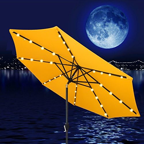 VidaGoods Golden Yellow Solar LED Aluminium Patio Umbrella Light Gazebo Yard Tilt + PA Coating Fabirc + Screw thread connection (9')