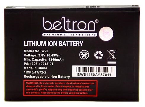 New 4340 mAh W-9 W9 Replacement Battery for Verizon Jetpack 4G LTE Mobile Hotspot AC791L & Netgear AC810
