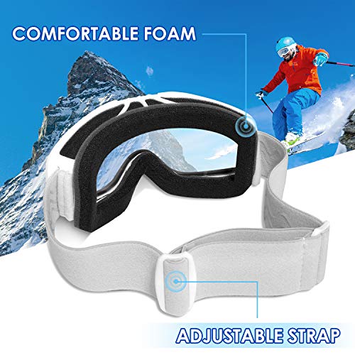 ShinePick Ski Goggles, Snowboard Goggles Over Glasses for Men, Women and Youth, Anti-Fog UV Protection OTG Snow Goggles for Skiing Skating(White)