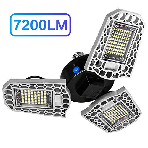 LED Garage Lights, 60W LED Garage Ceiling Lights 7200LM Garage Lighting, Deformable Led Shop Lights for Garage, Workshop, Barn,Warehouse
