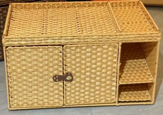 Photo 1 of Cat Litter Box Enclosure Furniture, Handwoven Rattan Hidden Litter Box, Yellow