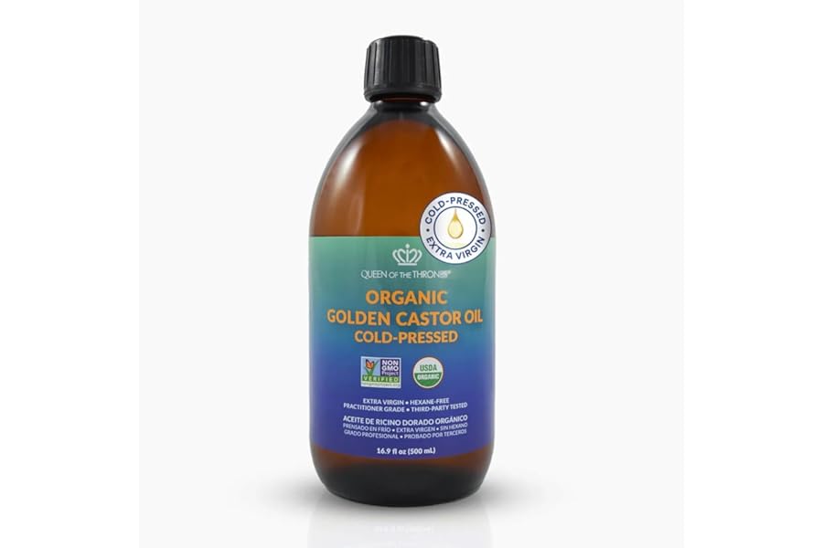 QUEEN OF THE THRONES Organic Golden Castor Oil | 100% Pure for Hair, Skin, Nails, Brows & Lashes | Hexane-Free | USDA Certified [16.9oz (500ml)]