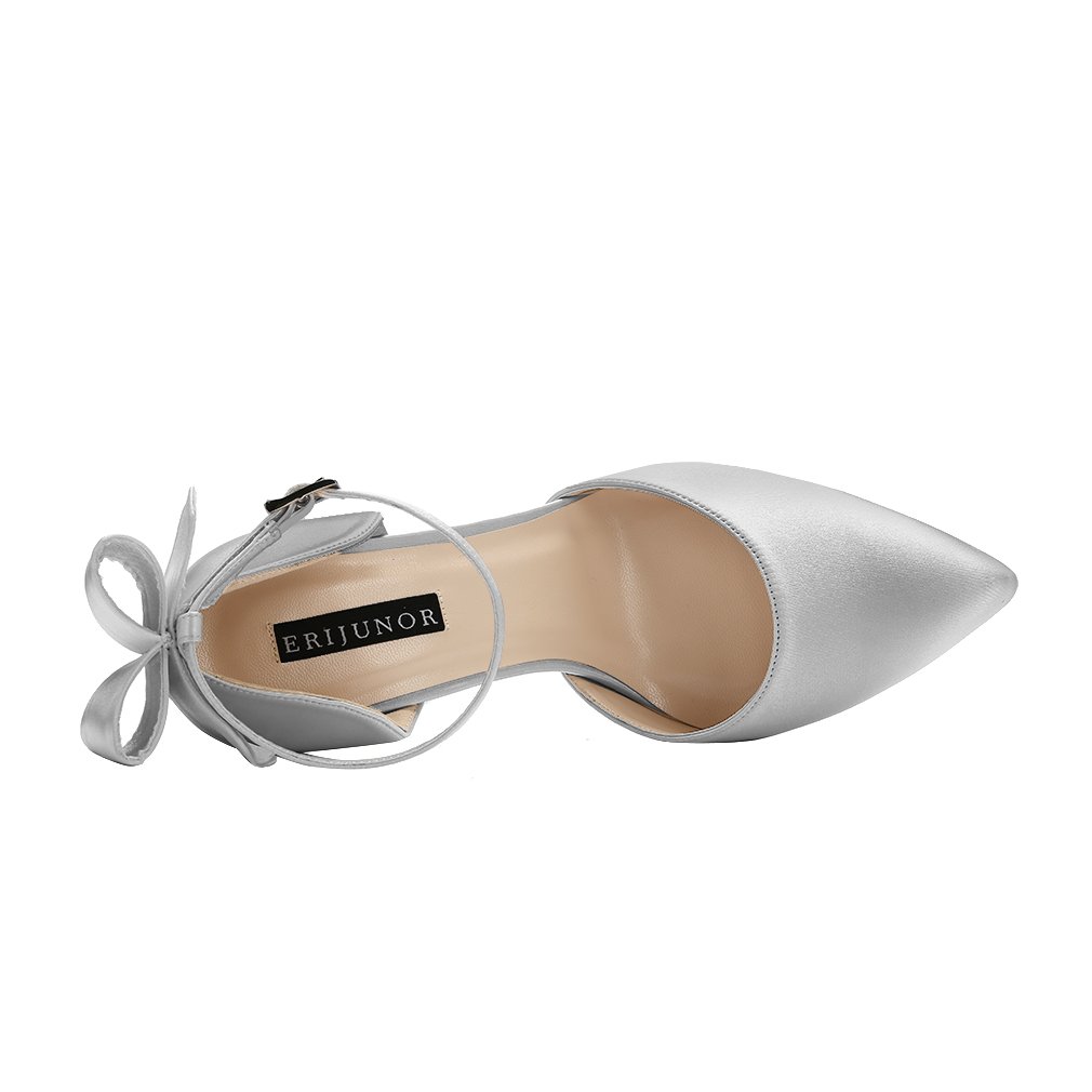ERIJUNOR Women High Heel Bow Ankle Strap Evening Party Dance Wedding Satin Shoes - Image 4