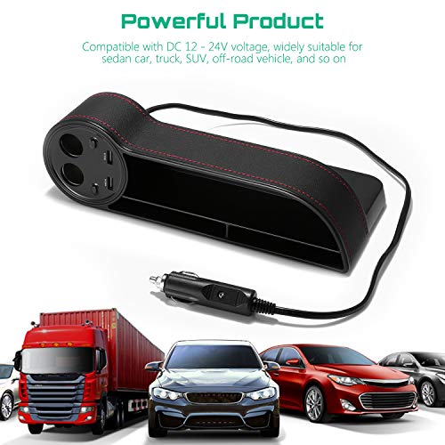 AUTOLOVER Car Seat Gap Filler, C15 Premium PU Leather Car Seat Side Pocket Organizer Car Seat Storage Organize with 2 USB Chargers and 2 Lighters - Thumbnail 6