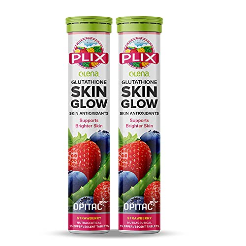 PLIX OLena Glutathione Skin Glow 15 Effervescent Tablets For Collagen Production, Clear &amp; Radiant Skin, Strawberry Flavour (Pack of 2)