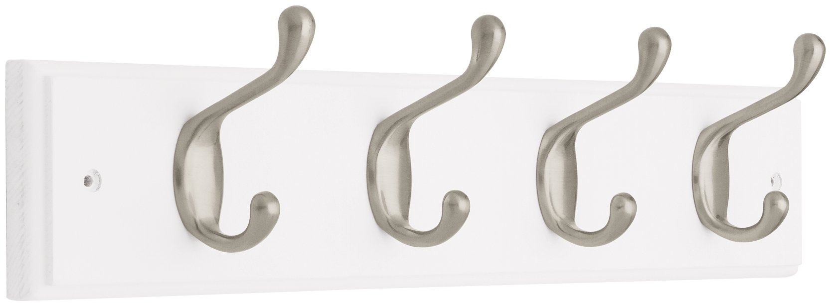 18Inch Hook Rail/Coat Rack with 4 Heavy Duty Coat and Hat Hooks, White