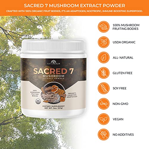 Naturealm Sacred 7 Mushroom Extract Powder 8 oz Chaga, Cordyceps
