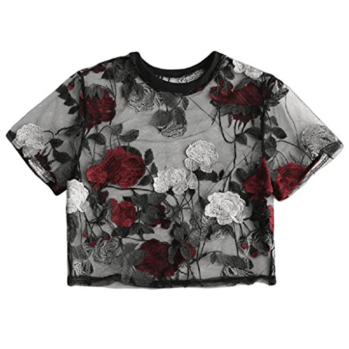 Click Here to See More Images NREALY Womens Vest Summer Time Lace Embroidery Applique Short Sleeve Top Tank Blouse