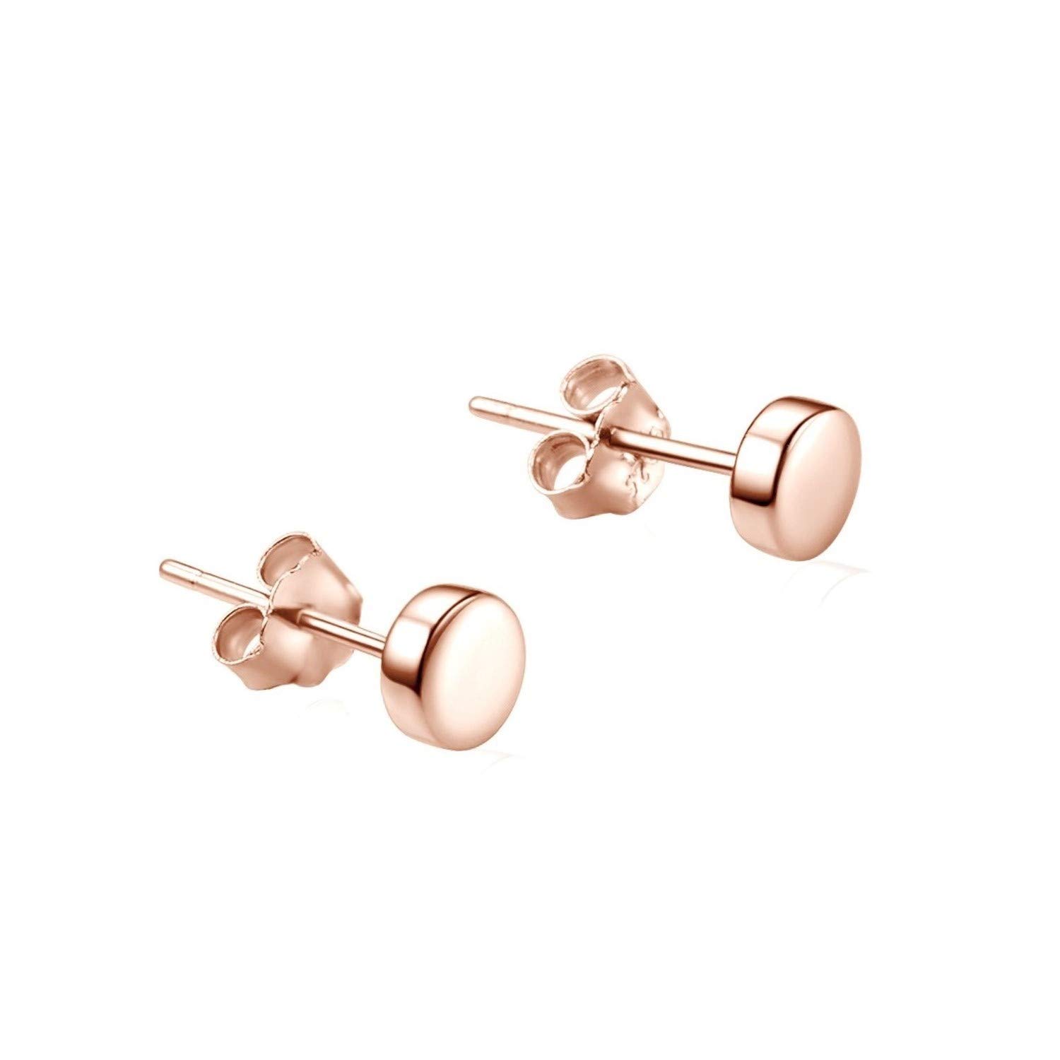 Sterling Silver Tiny Dot Stud Earrings Minimalism Small Disc Earings Hypoallergenic Earring for Women Teen Girls (Rose Gold)