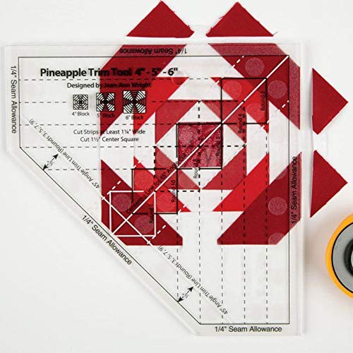 YICBOR Pineapple Quilting Ruler, Non-Slip MST-03, 4-5-6 Inch Finished Blocks, Plastic, Red