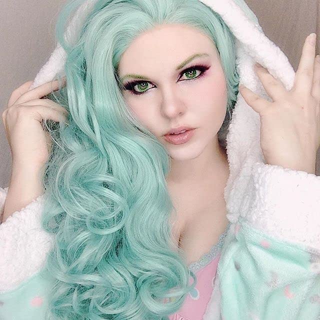 Mint Green Wig Synthetic Hair Lace Front Wigs Long Wavy Heat Resistant Wigs for Women Cosplay Party โ image 1