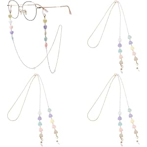 CREATCABIN 3 Pcs Beads Eyeglass Chain Heart Beaded Eyeglasses Chain Glasses Strap Eyewear Retainer Chain Around Neck Sunglass
