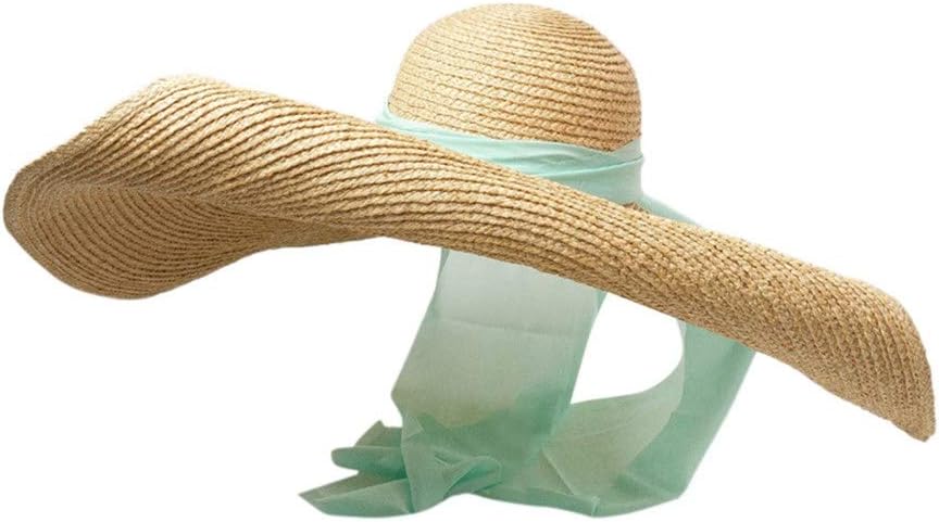 MEANIT Womens Sun Straw Hat Oversized Wide Brim Summer Hat Foldable Roll up Floppy Beach Hats Cap Packable for Travel