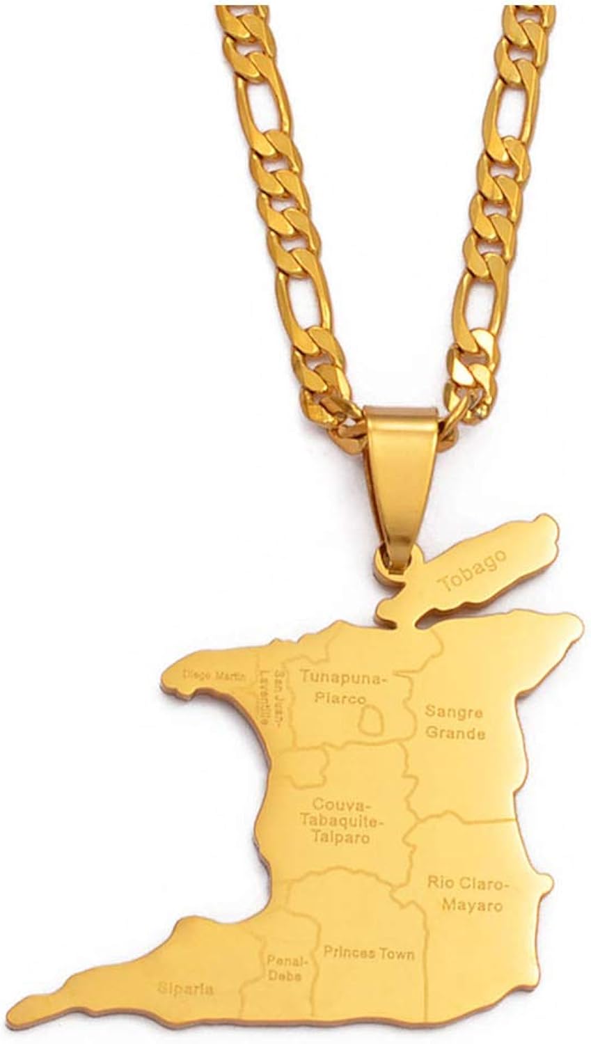 (3.5cm Big) Trinidad & Tobago Map City Name Pendant Necklace For Women