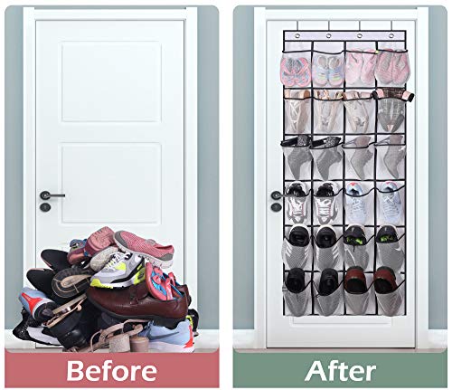 YOCOMEY 2-Pack Over The Door Shoe Organizer - 36 Large Mesh Pockets, Hanging Shoe Rack Holder, White - View #11