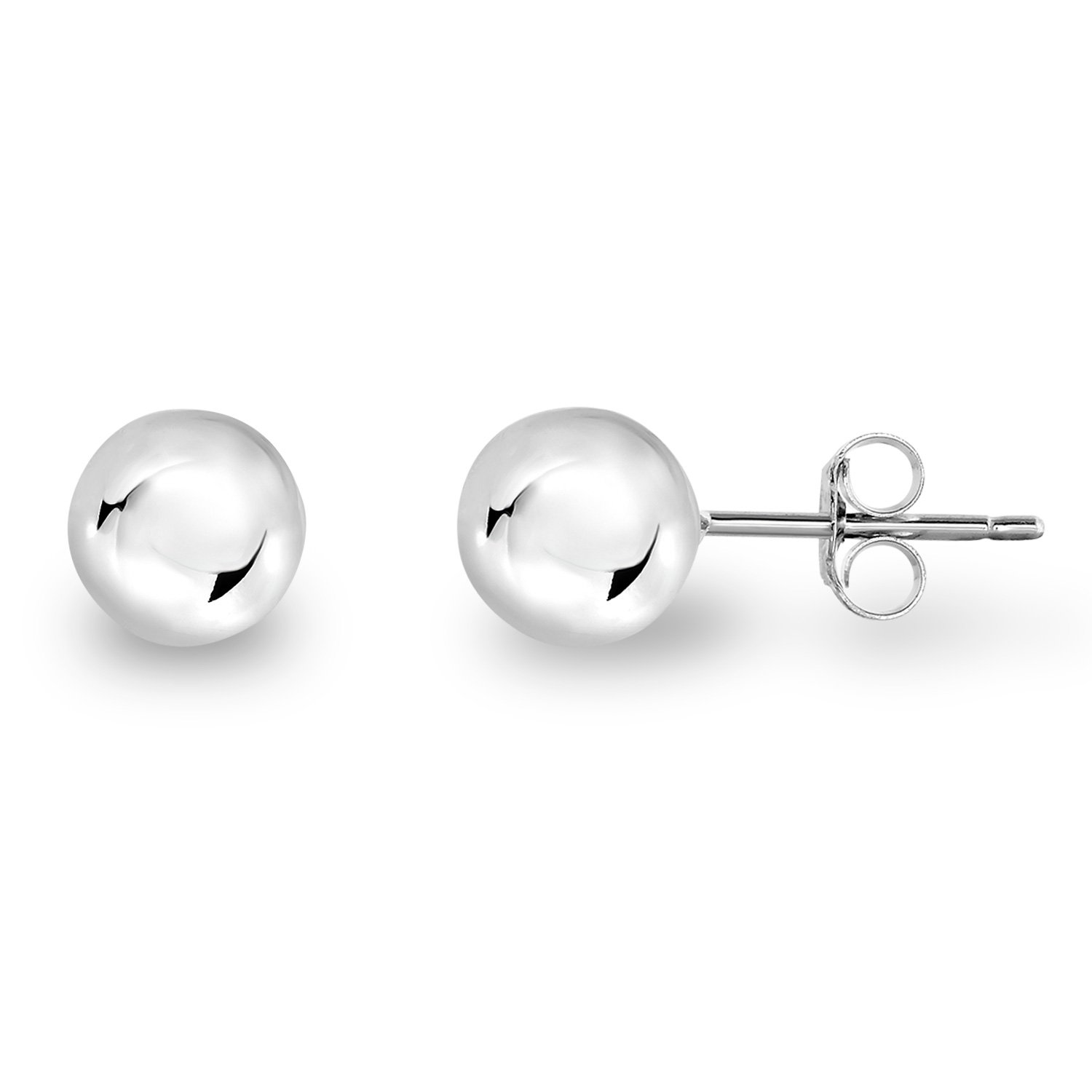 Spoil Cupid Rhodium-Plated Sterling Silver Plain and Smooth Round Bead Ball-Shape Stud Earrings, 7mm