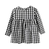 BOBORA Little Kids Baby Girls Long Sleeve Dress White and Black Plaid Skirt