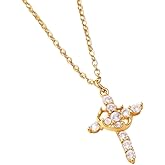 Xh.meet Cross Crown Necklace for Women: Cubic Zirconia 14K Gold/Silver Plated Cross Necklace Baptism Christian Gifts for Women