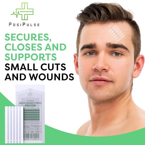 Posi Pulse Sterile Skin Wound Closure Strips. 202 Strips in 44 Packs - Improved Healing, Reinforced Design, Latex-Free, Adhesive Backed, for Lacerations, Incisions, Sutures, 3x75,6x38,6x75,12x100mm