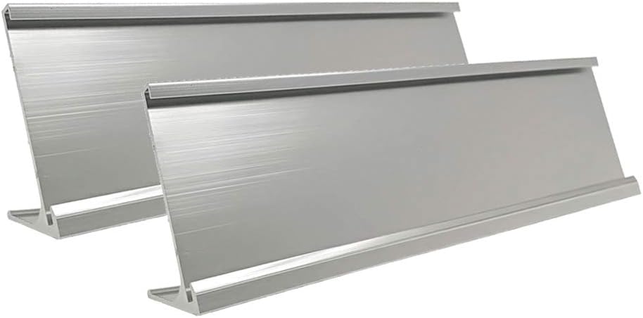 2" x 10" Aluminum Desk Name Plate Holder, Office Business Desk Sign Holder Desktop 2 Pack (Silver)