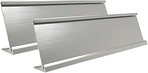 2" x 10" Aluminum Desk Name Plate Holder, Office Business Desk Sign Holder Desktop 2 Pack (Silver)