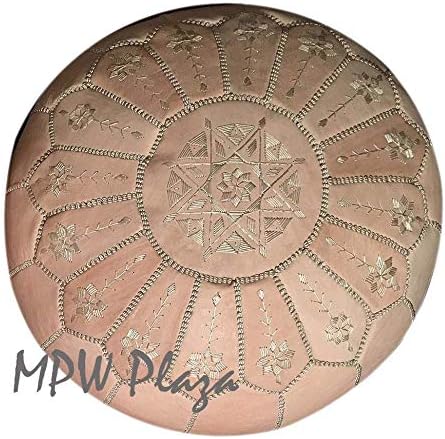 MPW Plaza, Arch Design, Moroccan Leather, Pouf, Ottoman, 20" D x 14" H UN-Stuffed (Natural)