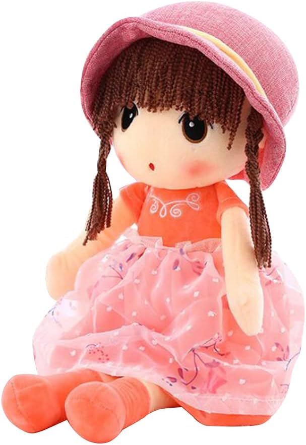 Sweetheart Soft Baby Doll Girl, Plush Stuffed Toy with Hat Skirt, Cute Rag Dolls Baby Girls Sleeping Partner Doll, Xmas Birthday Gift for Kids, 45cm - Pink