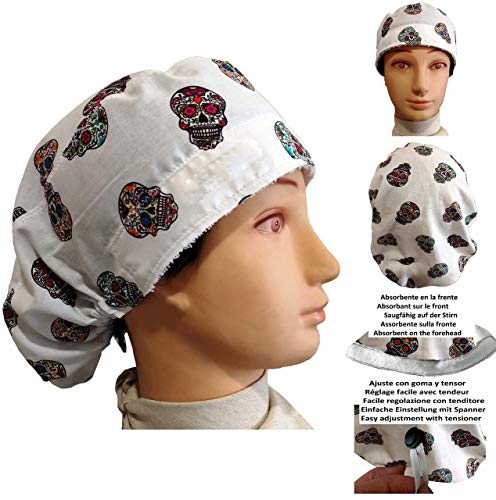 Scrub Hat Theatre Cap White Mexican Skulls For Long Hair With