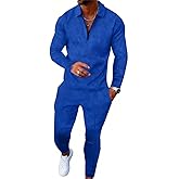 Men's Polo Sweatsuit Sets Long Sleeve 2 Piece Outfit Fashion Jogging TrackSuit Comfy Casual Set for Men
