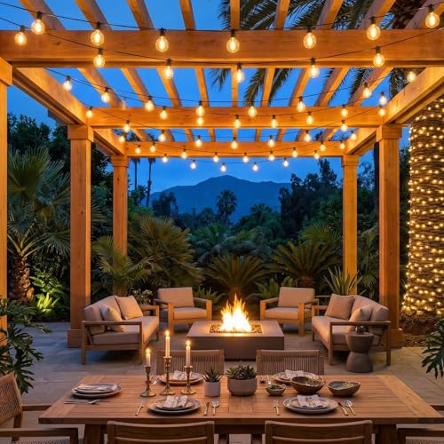 Outdoor Festoon String Lights Mains Powered, 100FT/30M Garden String Lights with 50+2 Shatterproof G40 Bulbs, IP44 Waterproof Outside Lighting for Patio Gazebo Pergola Party Wedding (Warm White)