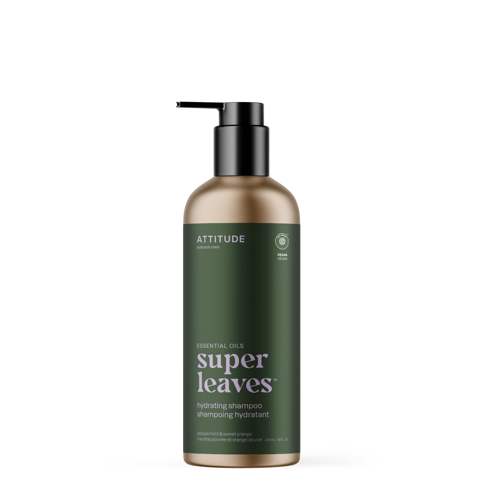 ATTITUDE Hydrating Shampoo, Peppermint & Sweet Orange, EWG Verified with Essential Oils, Vegan & Plant-Based, Aluminum Bottle, For Dry and Damaged Hair, 16 Fl Oz