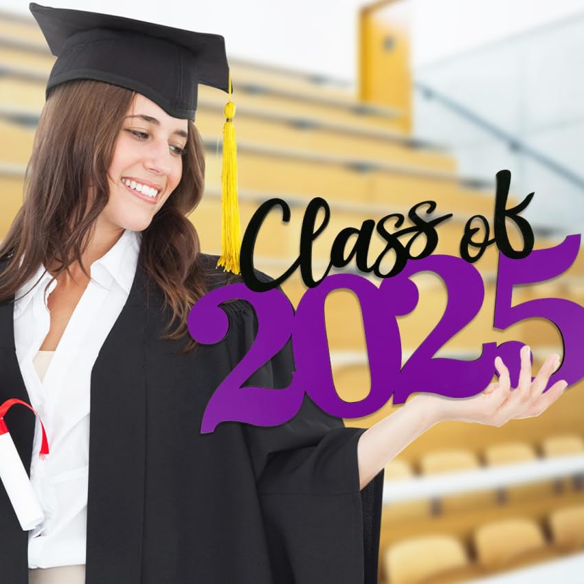 Photo 1 of Graduation Decorations 2025 Purple Class of 2025 Wooden Sign Graduate Photo Props for College High School Graduation Party Supplies
