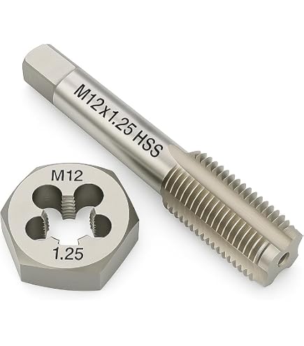 AtticZone M14x1.25 Metric Tap And Die Set – Right Hand Thread, 1 Taper Tap, 1 Plug Tap, And 1 Round Die For Precision Threading