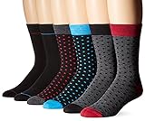 Ben Sherman Men's 6 Pack Oliver Crew Socks, Black/Red, Sock Size: 10-13/Shoe Size:9-11 (Pack of 6)