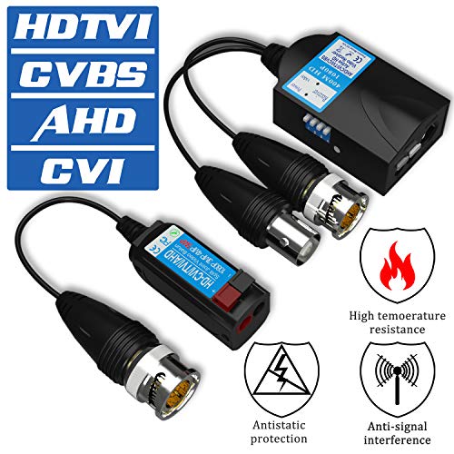 VIMVIP Mini CCTV BNC HD CVI/TVI/AHD/CVBS HD Active Video Balun Receiver Power Connector (1080P 400M) with 5MP HD-CVI/TVI/AHD Video Balun Transmitter 1 Pair