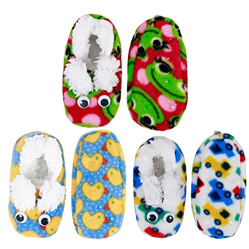 Infants Toddler Soft Warm Plush Cozy Fuzzy Cartoon Animal Slippers Booties Non-Slip Lined Socks/Shoes - A22-L