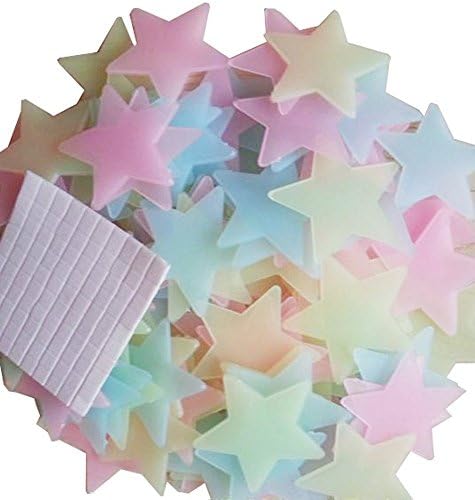 Stickonn Glow In The Dark Stars Wall Stickers (Pcs:100,Green,Pink,Blue, 3cm x 3cm)