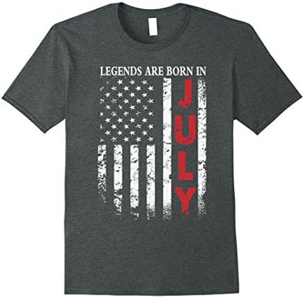 Men's Legends Are Born In July, American Flag T-Shirt Large Dark Heather