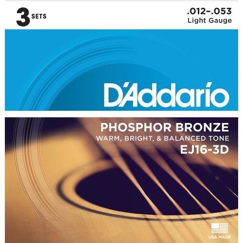 D'Addario EJ16 Phosphor Bronze Light Acoustic Strings 3-Pack