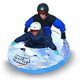 Aqua Leisure-Domestic Toys Winter Inflatable Round Pipeline Transparent Penguin Snow Long Body Tube Sled for 2 ( Two ) Riders on Sledding Hill, Fast yet Durable, with 4 ( Four ) Big Durable Grip Handles and Repair Kit, Clear/White/Blue, 50